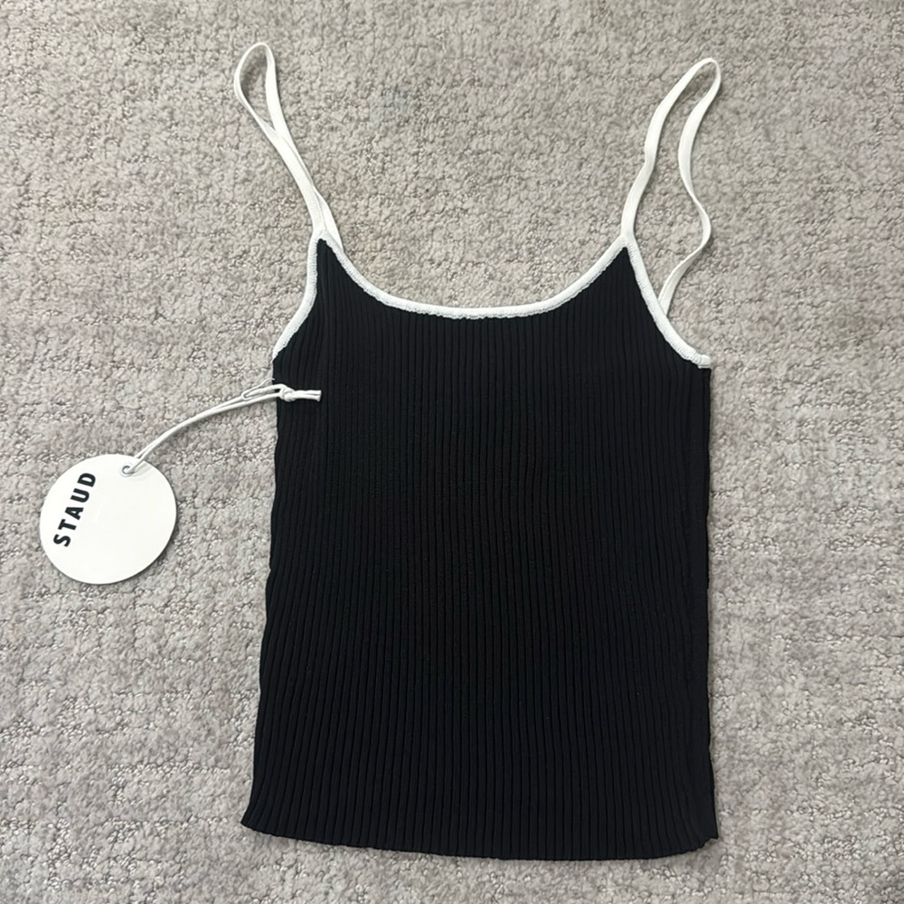 STAUD Black and White Ribbed Tank Top